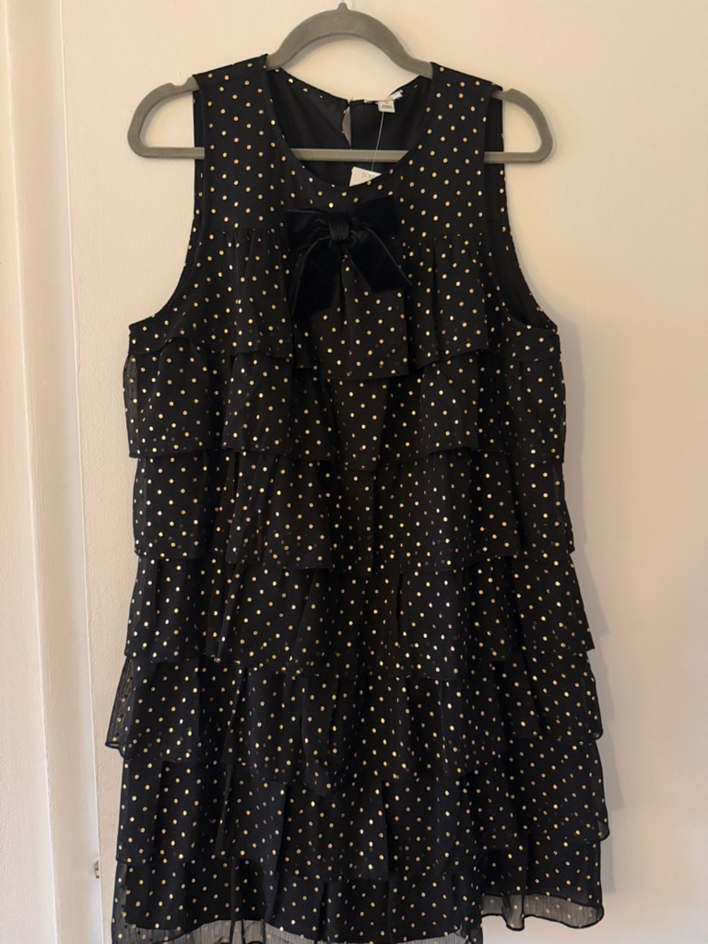 J. Crew Black Dress with Gold Polka Dots and Bow